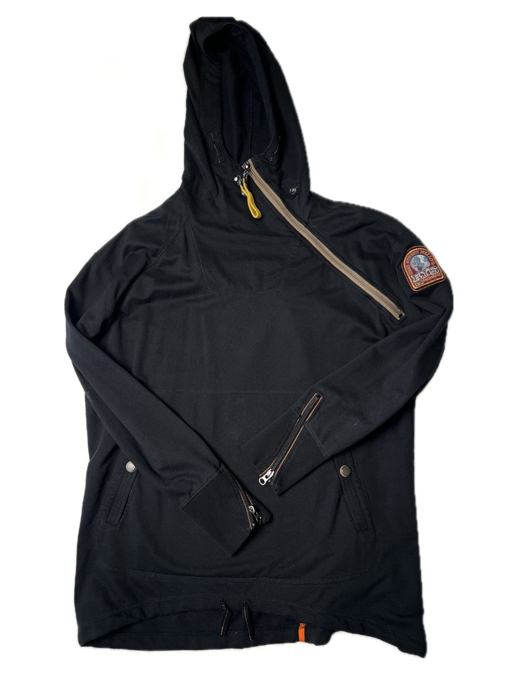 Parajumpers Unisex L Black Hooded Pullover Jacket with Asymmetric Zip